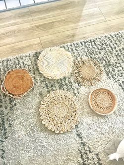 Set of 5 Woven Rattan and Seagrass Baskets
