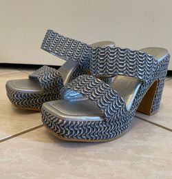 Beach by Matisse Blue Woven Raffia Platform Slide Sandals Heel Size 7M