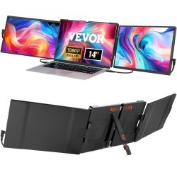 VEVOR Portable Screen Extender, IPS FHD 1080P extended triple monitor 14" for 13" to 17" laptops, Rotating portable monitor with USB-C / USB-A / Mini 