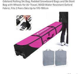 Odoland Rolling Ski Bag, Padded Snowboard Bags and Ski Boot Bag with Wheels for Air Travel, 900D Water Resistant Oxford Fabric, Fits 2 Pairs Skis Up t