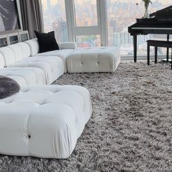  Velvet Reversible Modular Sofa & Chaise with Ottoman