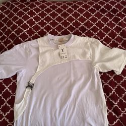 Louis Vuitton Type White T-Shirty With Black LV Logo Strap Design Size Medium