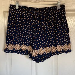 Forever 21 Navy & Beige Polka Dot Shorts With Floral Trim Size S