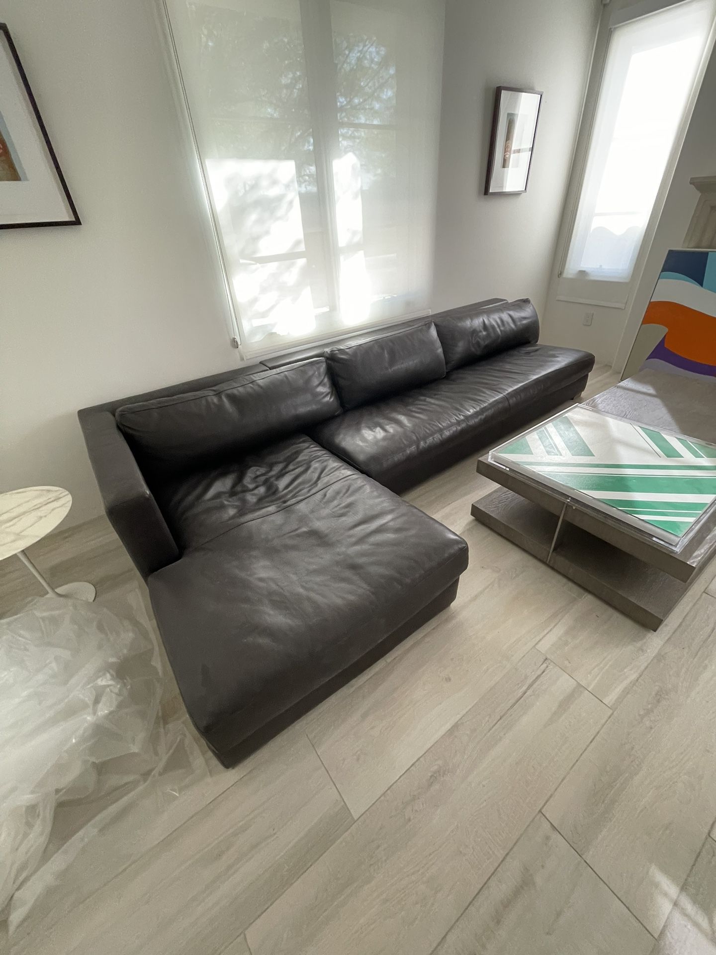 Sectional Dark Brown Leather Couch 2pc