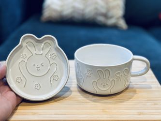 Bunny mug with coaster plate 12oz BRAND NEW tea cup set coffee espresso