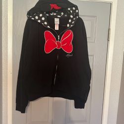 Women’s Disney Store Minnie Mouse black full zip ears & bow hoodie sweatshirt XL