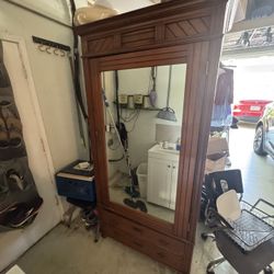 Tall Wooden Dresser with Drawers and Mirror