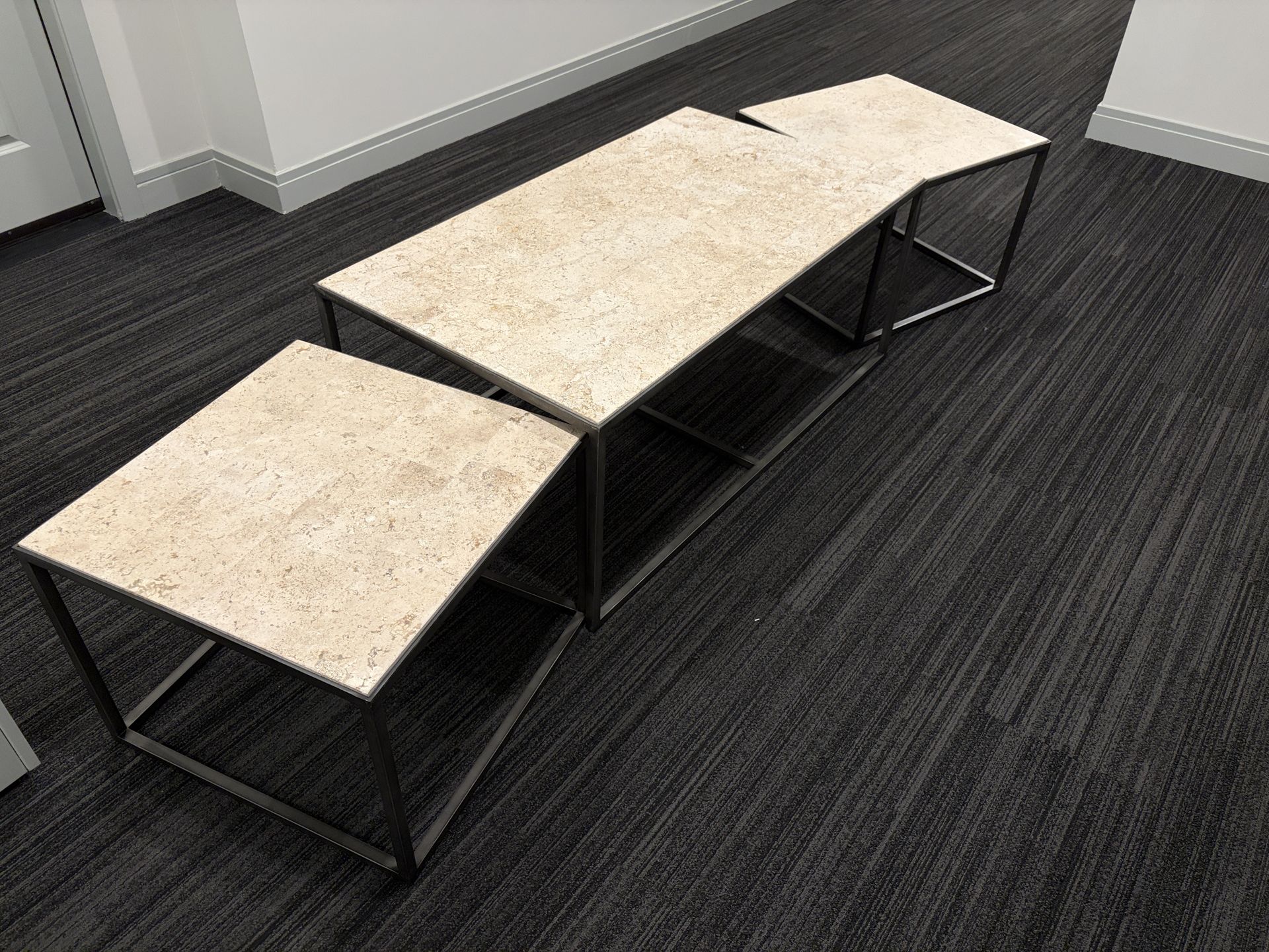 Modern Stone & Metal Coffee Table Set w/ End Table