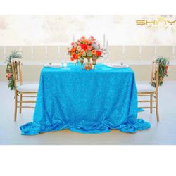 Sequin Tablecloth Wedding Party Dinner Decoation 60"x102" (Aqua)