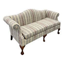 Camelback Sofa Couch Striped Fabric Rolled Arms Ball and Claw Feet