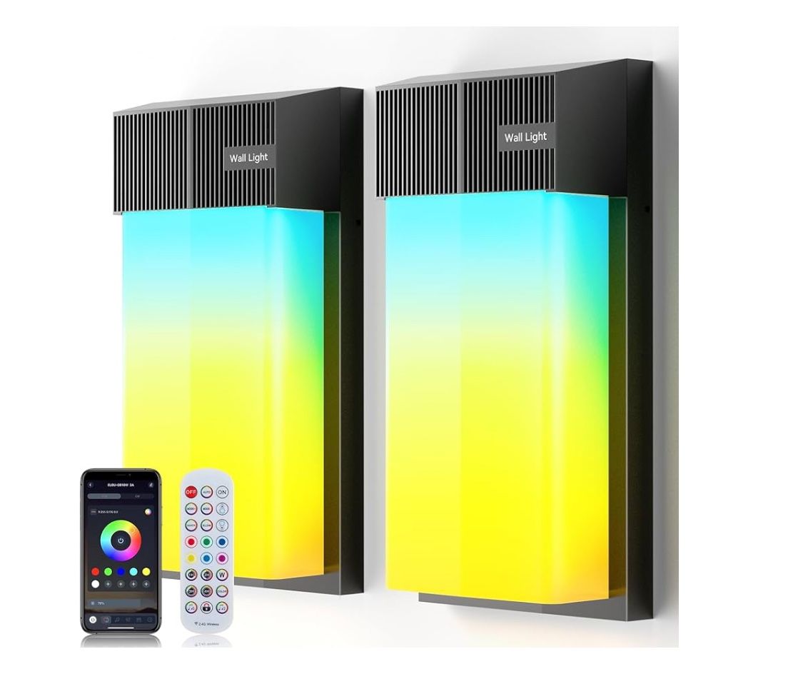 Smart Outdoor Wall Light, RGBWW LED Porch Light with 30 Scene Modes, 1500LM, IP65 Waterproof, DIY Color-Changing Wall Lamp for Garden, Patio, Christma