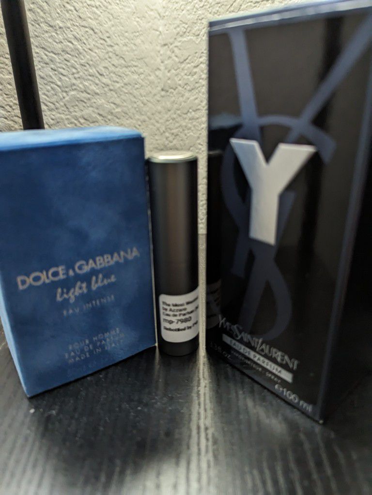 YSL Y EDP, D&G light blue eau intense pour homme,azarro the most wanted sample 