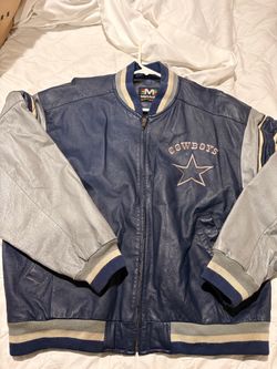 Vintage Mirage Dallas Cowboys Mens L 💯 Leather Jacket NFL Football Blue/Gray