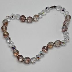 Vintage White♡Peach Aurora Borealis STUNNING Crystal 19" Necklace~10-15mm  Beads