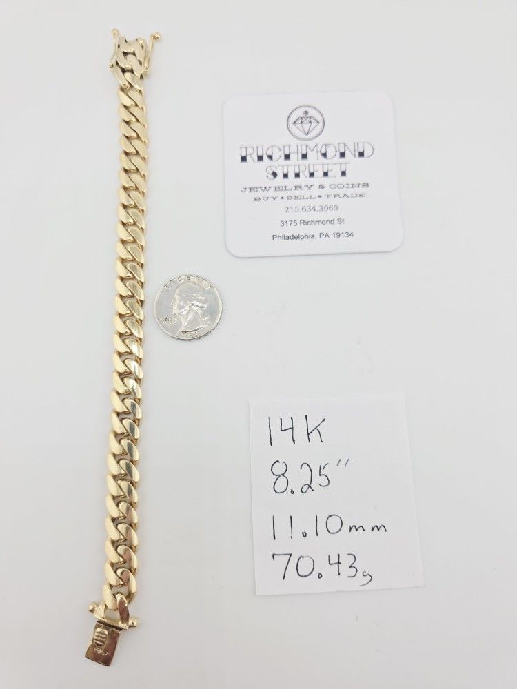 14k gold 11mm 8.25" miami cuban link bracelet