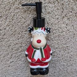 NEW Christmas themed festive reindeer dressed in Santa clothing ceramic soap or lotion dispenser