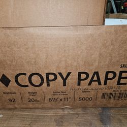 carton of Copy Paper. Key details include: 

Quantity: 5000 sheets

Paper Size: Standard letter size, 8.5 x 11 inches (216 x 279 mm)

Weight: 