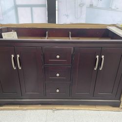 Bathroom Vanity Cabinet 60” Solid Birch Quartz Top With Sinks And Backsplash