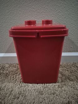 Red LEGO Brick Storage Container Filled with LEGO Pieces