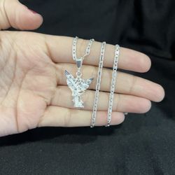 925 Sterling Silver CZ San Miguel Archangel St Michael Valentino Chain