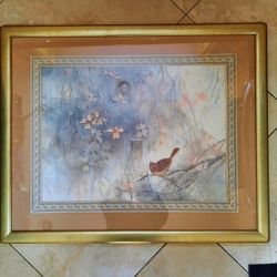 26.5"x33" Approx. "For Your Eyes Only" Art Print by Cecilia Lin - Bird Within Branches, Golden Frame 