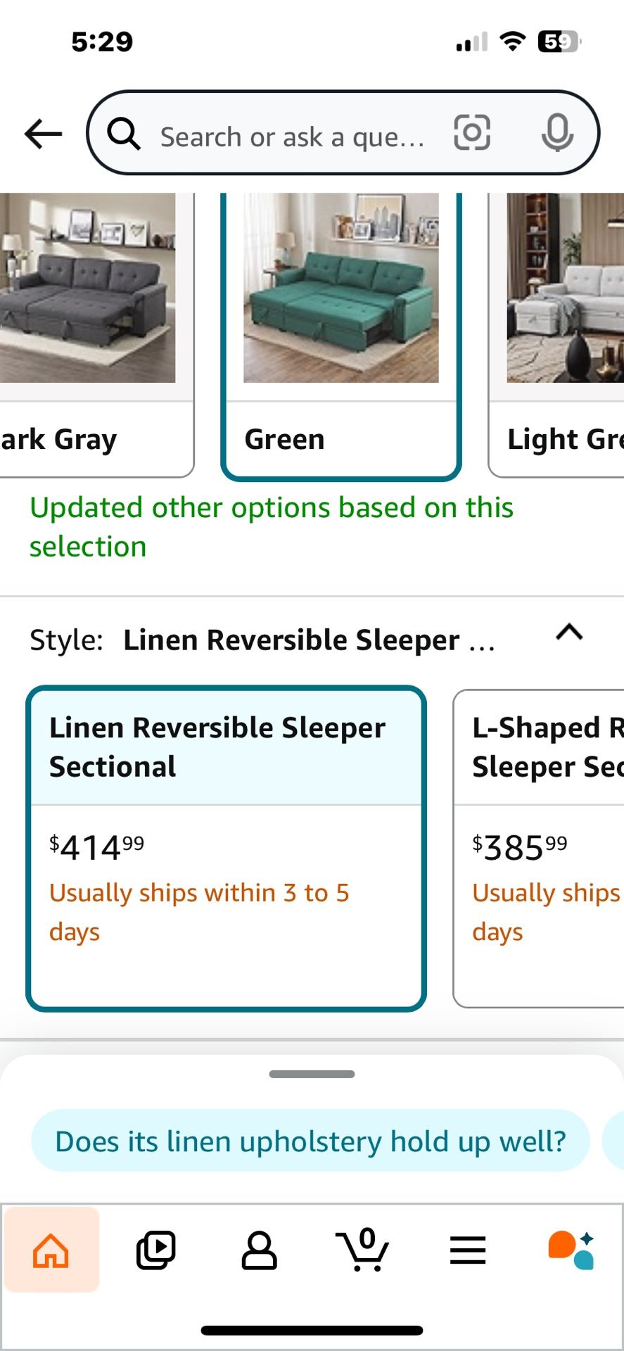 Adorable Green Sectional