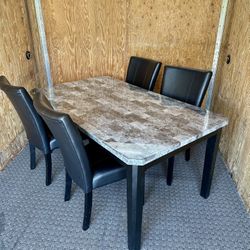 Gorgeous Grey Marble Kitchen Table w/ 4 Leather Chairs