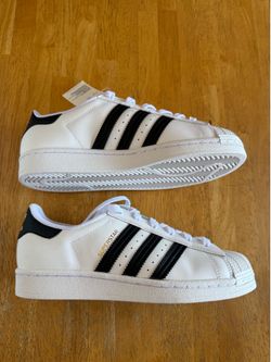 New Adidas Originals Superstar White Black Gold Shoes Women’s 7 7.5, Youth 5.5y 6y