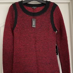 New Express Red Black Heather Wool Sweater Dress - XS