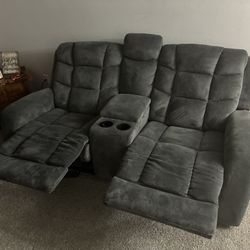 Brynn Reclining Sofa & Reclining Loveseat Charcoal Color with USB port Charger (plug to Wall)  