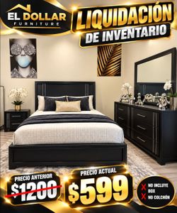 Black Bedroom Set with Dresser and Mirror