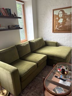 Gorgeous Olive Green Velvet Sectional Sofa with Chaise