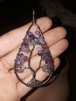 Amethyst wire wrap tree of life pendant necklace jewelry copper hand made