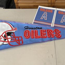 Houston Oiler Vinyl Pennant And Miller Lite Flags