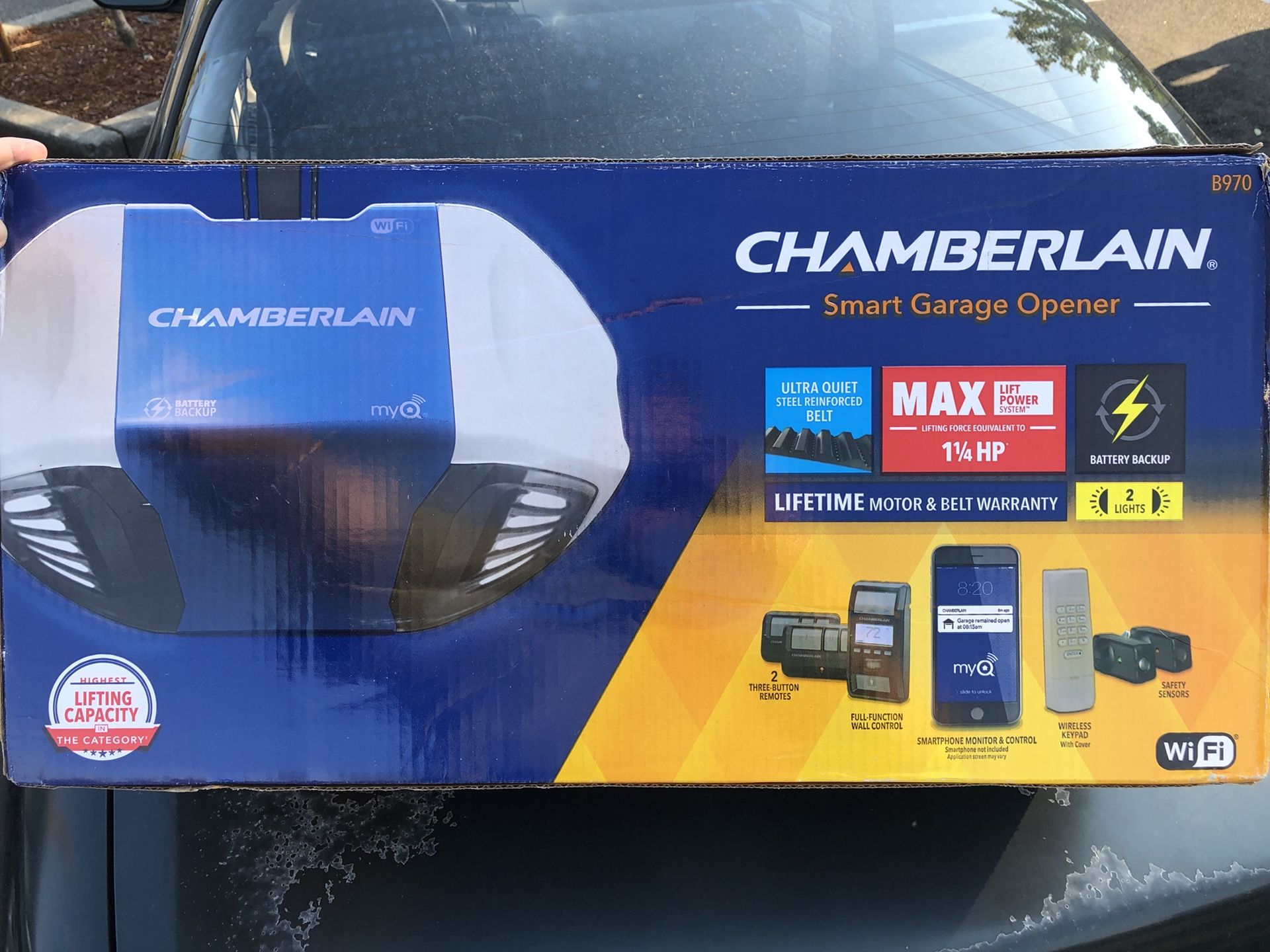 Chamberlain B970 Smartphone Controlled Ultra-Quiet Strong Belt Drive Garage Door Opener with Battery Backup and MAX Lifting Power