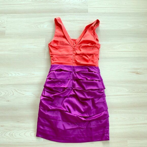 Deep coral /purple combo color mini party dress