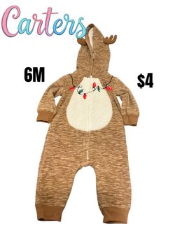 Carter's Baby Reindeer Hooded Romper 6M excellent condition ❤️❤️M19 091126