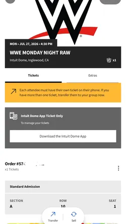 750 MONDAY NIGHT RAW TICKET & PARKING PASS
