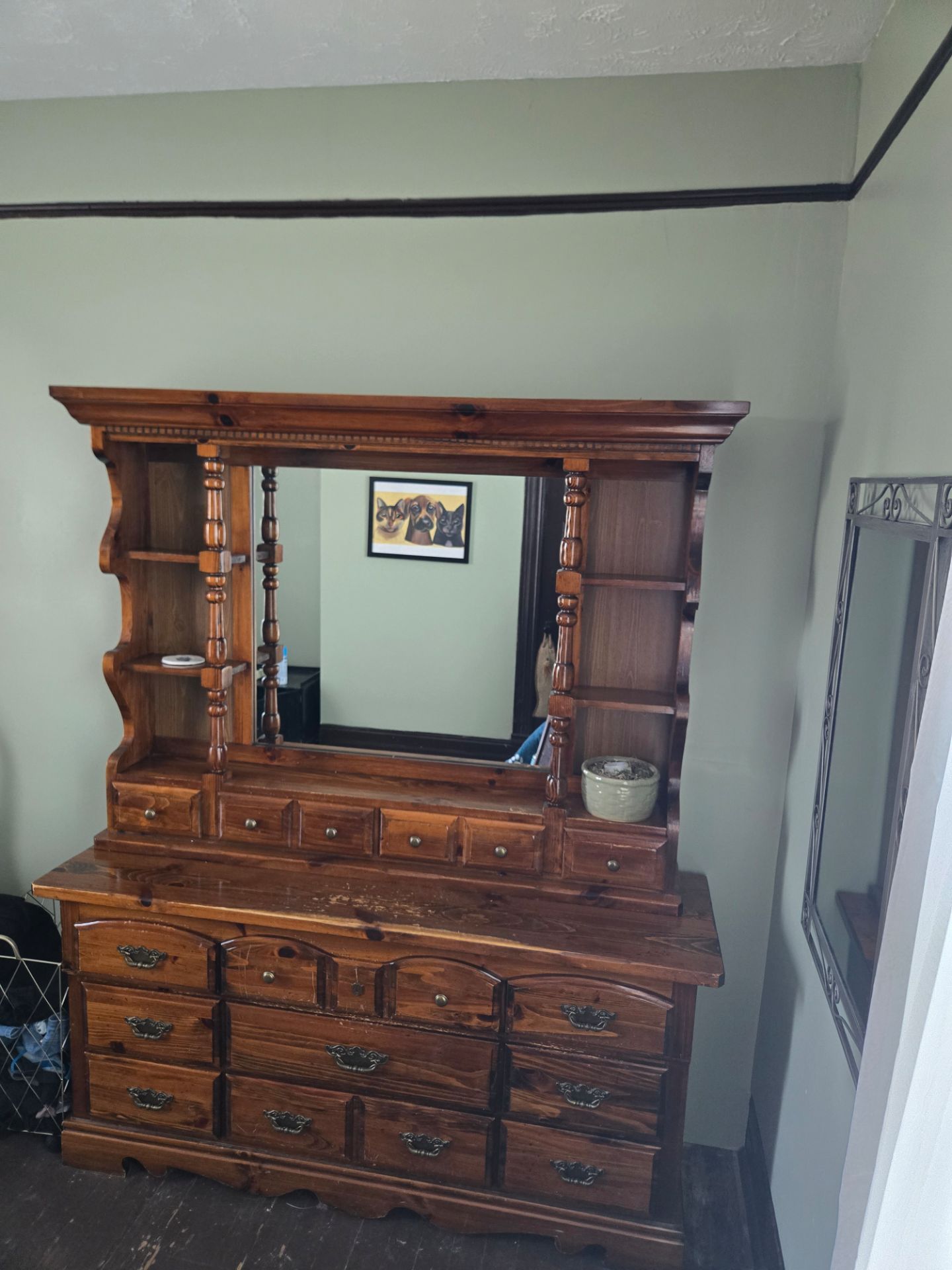 Wooden dresser with mirror