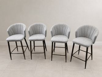 Set of 4 Gray Upholstered Bar Stools