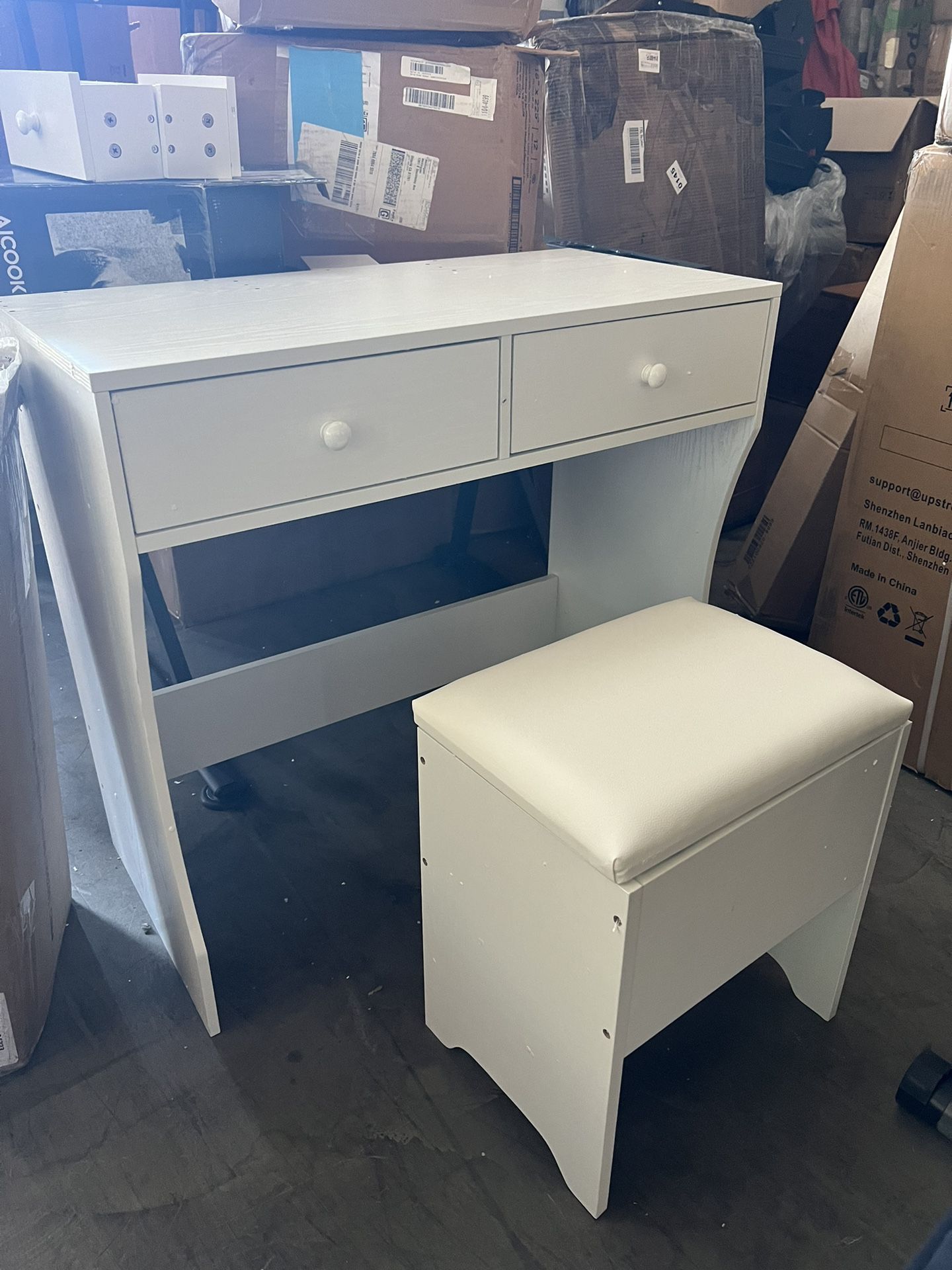 Vanity Desk with Storage Stool (no Mirror)