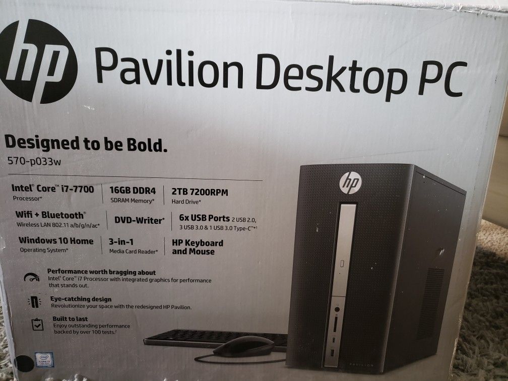 HP Pavilion 570-p033w desktop PC - Intel Core i7-7700 3.6GHz 16GB RAM 2TB HD DVDRW Windows 10