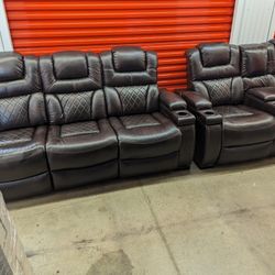 Brown Recliner Theater 2pc Couch Set 