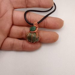 Pumpkin Necklace Hand Wrapped In Copper 