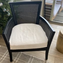 Accent Cane Chair Black With Boucle Cushion