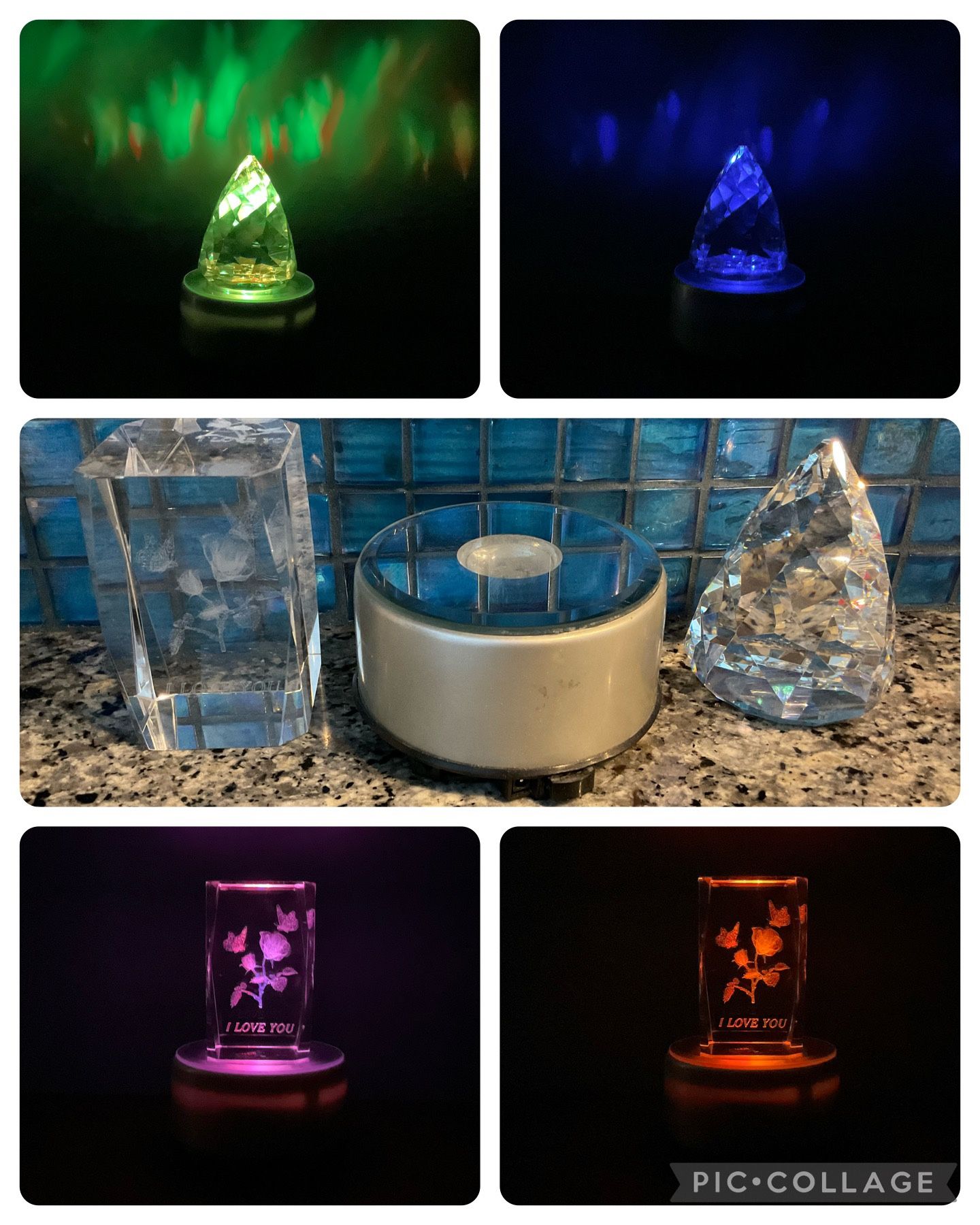 Prism & Fiber Optic Crystals w/ Color-Changing LED Base