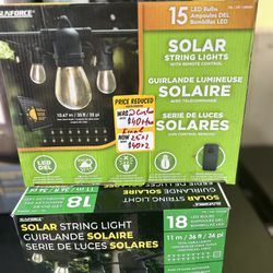 SunForce 36' 18 LED Solar String Lights, 18 Bulbs Warm Light White Lighting