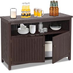 Outdoor Console Sideboards Buffet Cabinet, Solid Wood Storage Cabinet TV Stand,Furniture for Patio Entryway Deck(Brown)