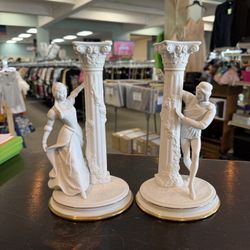 1986 Franklin Mint Fine Porcelain Romeo & Juliet Candlesticks
