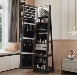 AS IS Assembled New 360° Swivel Jewelry Cabinet with Full Length Mirror – Rotating Standing Jewelry